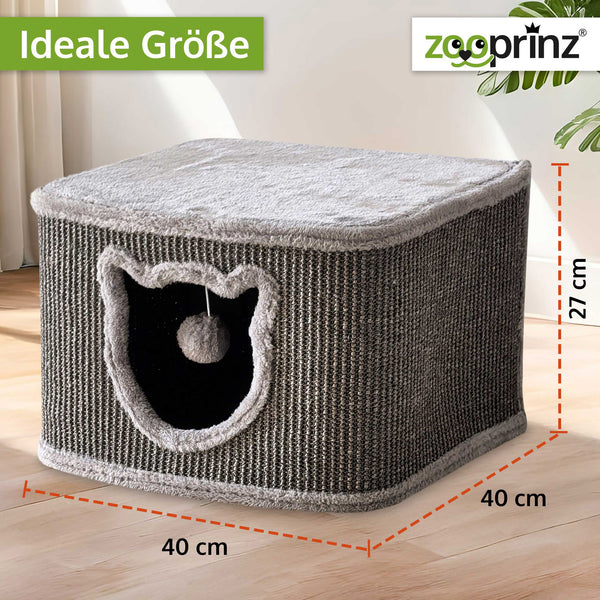 Katzenhöhle Katzenhaus CosyCave Beige – stilvoll & robust mit Sisal & Plüsch