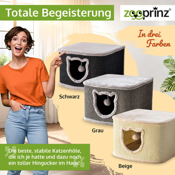 Katzenhöhle Katzenhaus CosyCave Beige – stilvoll & robust mit Sisal & Plüsch