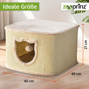 Katzenhöhle Katzenhaus CosyCave Beige – stilvoll & robust mit Sisal & Plüsch