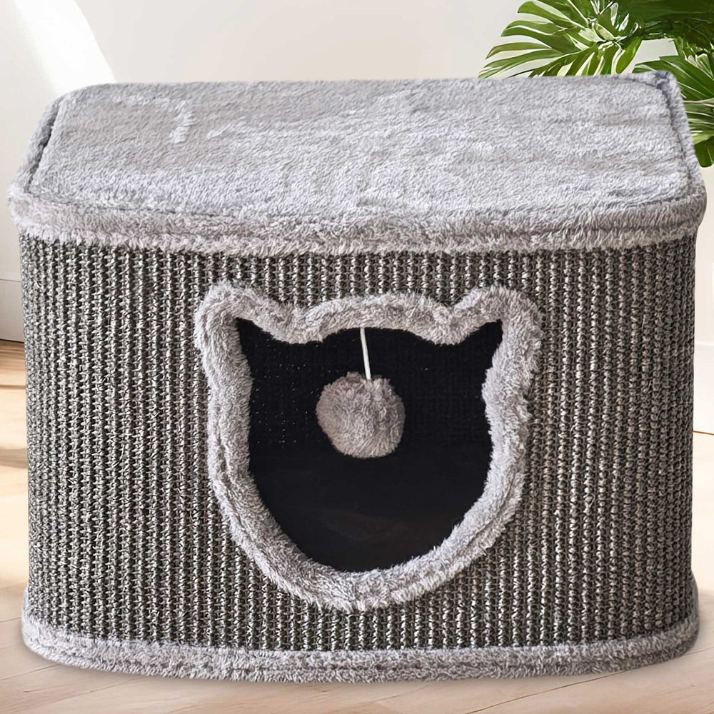 Katzenhöhle Katzenhaus CosyCave Beige – stilvoll & robust mit Sisal & Plüsch