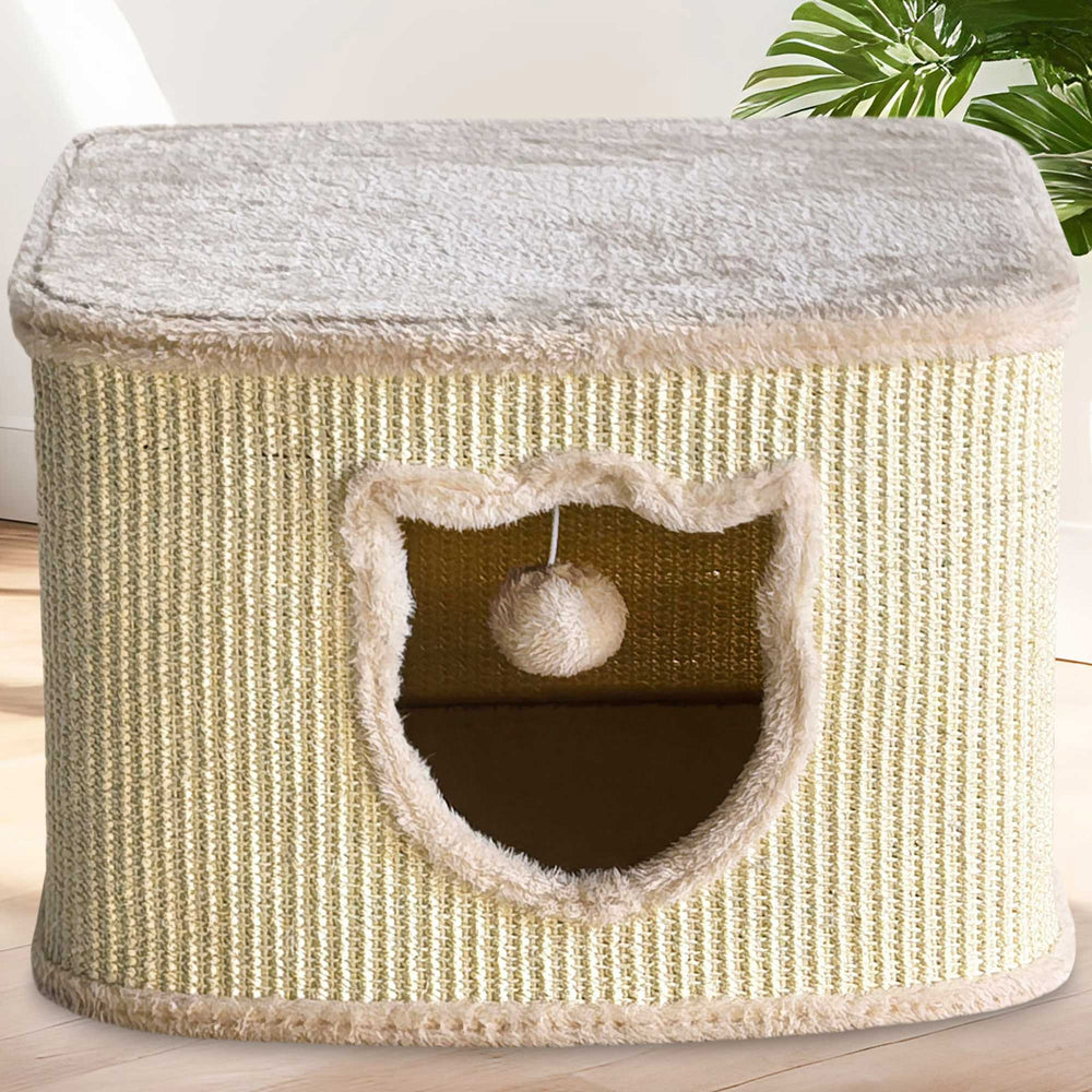 Katzenhöhle Katzenhaus CosyCave Beige – stilvoll & robust mit Sisal & Plüsch