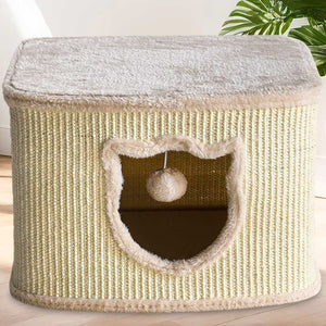 Katzenhöhle Katzenhaus CosyCave Beige – stilvoll & robust mit Sisal & Plüsch
