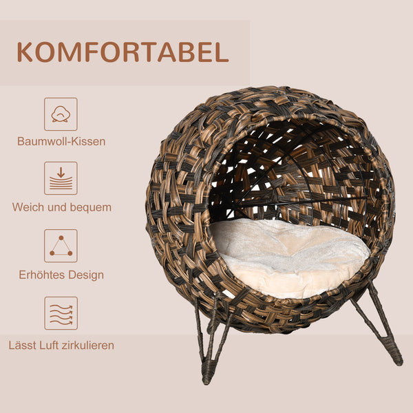 Katzenhöhle Katzenhaus mit Kissen Ø52x58cm Braun