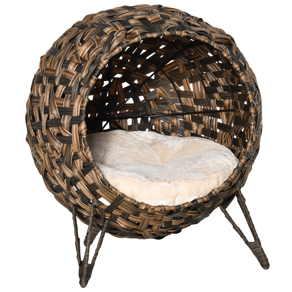 Cat cave, cat house with cushion, Ø52x58cm, brown