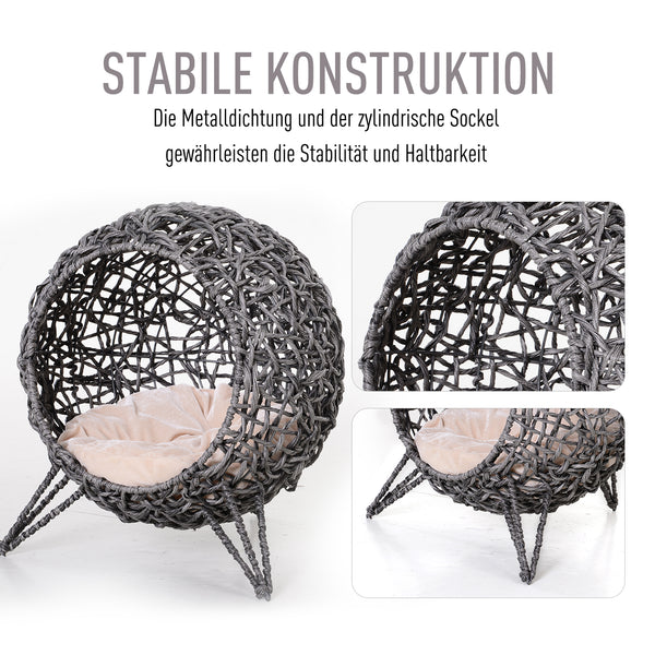 Katzenhöhle Katzenhaus mit Kissen Ø52x58cm Grau