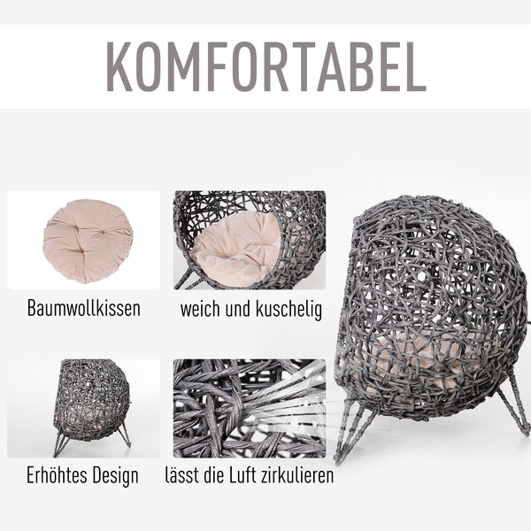 Katzenhöhle Katzenhaus mit Kissen Ø52x58cm Grau