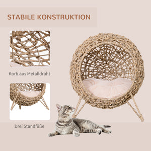 Katzenhöhle Katzenhaus mit Kissen Ø52x58cm Natur