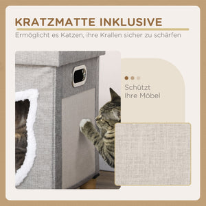 Katzenhöhle mit Kissen Kratzmatte & Spielball Grau