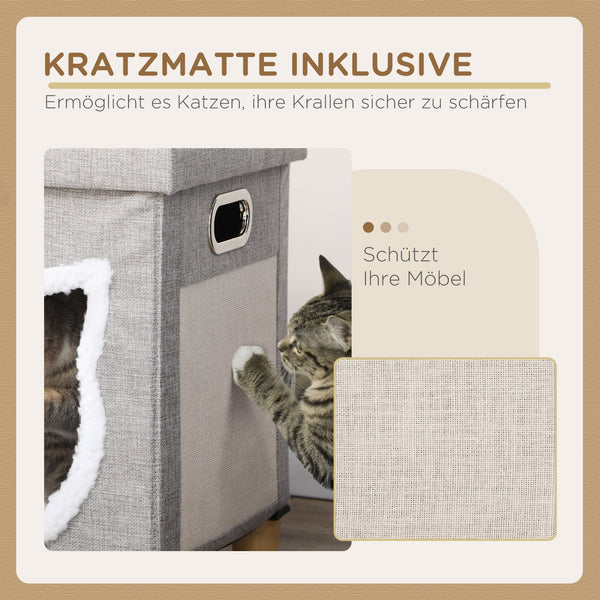 Katzenhöhle mit Kissen Kratzmatte & Spielball Grau
