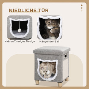 Katzenhöhle mit Kissen Kratzmatte & Spielball Grau