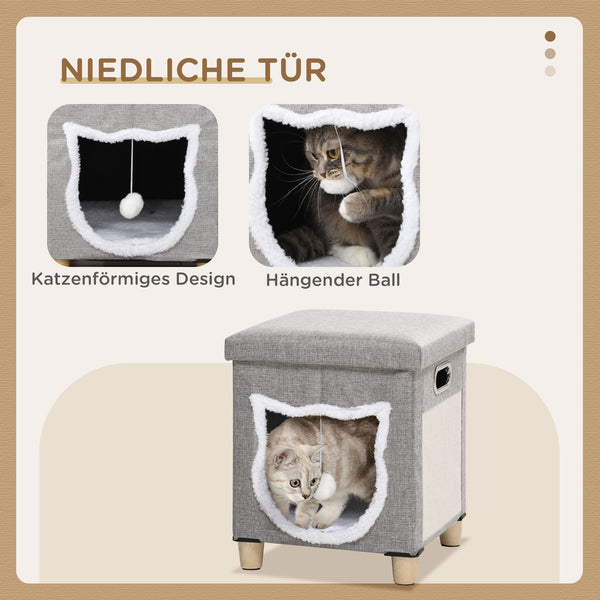 Katzenhöhle mit Kissen Kratzmatte & Spielball Grau