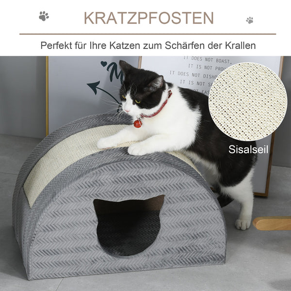 Katzenhöhle mit Kratzbrett Grau