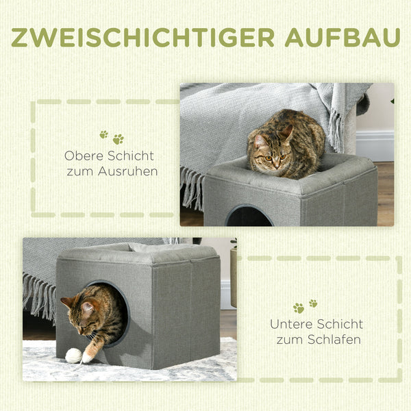 Katzenhöhle Katzenbett 2-in-1 mit Kissen grün
