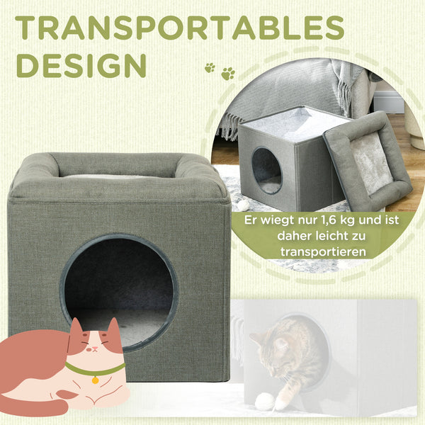 Katzenhöhle Katzenbett 2-in-1 mit Kissen grün