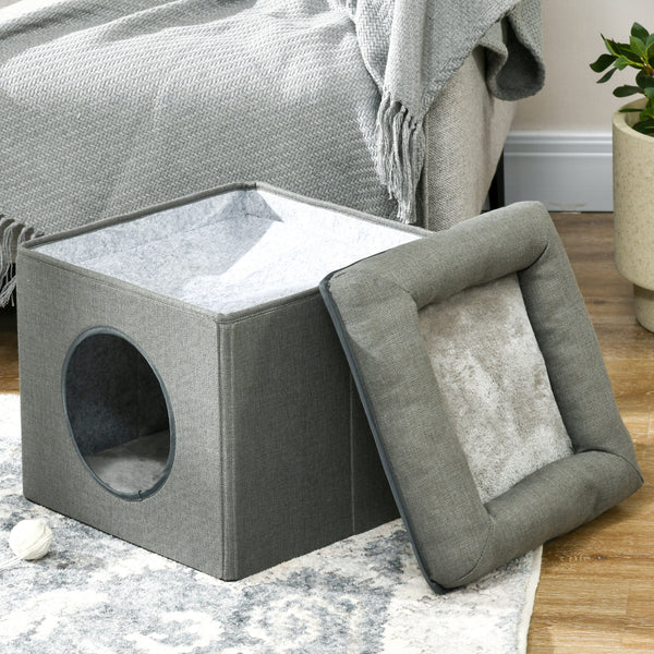 Katzenhöhle Katzenbett 2-in-1 mit Kissen grün