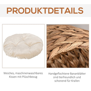 Katzenhöhle Rattan mit Kissen aus Wasserhyazinthe Hellbraun
