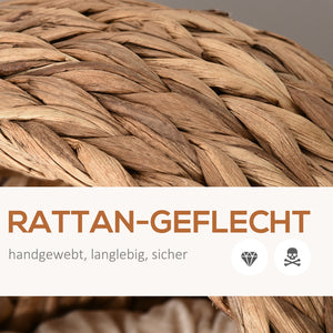 Katzenhöhle Rattan mit Kissen aus Wasserhyazinthe Hellbraun