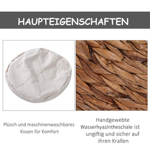 Katzenhöhle Rattan mit Kissen aus Wasserhyazinthe Hellbraun