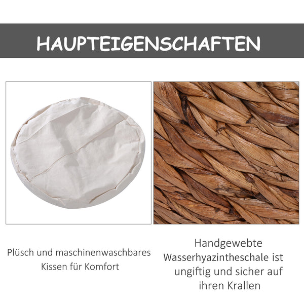 Katzenhöhle Rattan mit Kissen aus Wasserhyazinthe Hellbraun