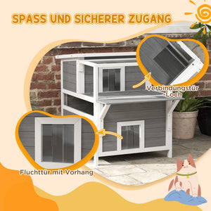 Katzenhöhle aus Tannenholz mit Balkon für Katzen bis 5kg Hellgrau