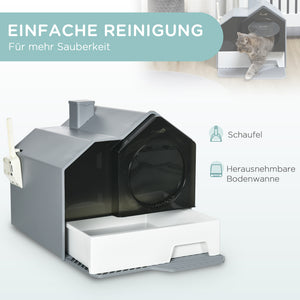 Katzenklo mit Bodenwanne Filter & Schaufel Weiss & Grau