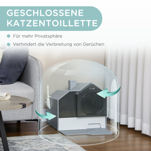 Katzenklo mit Bodenwanne Filter & Schaufel Weiss & Grau