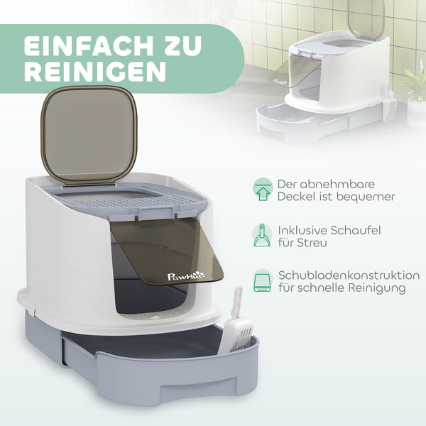 Katzenklo geschlossen mit Deckel obenliegender Eingang Tablett