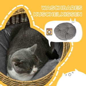 Katzenhöhle rund mit waschbarem Kissen Kunst-Rattan hellbraun