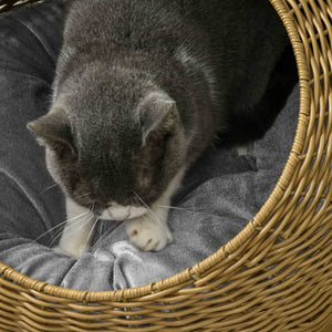 Katzenhöhle rund mit waschbarem Kissen Kunst-Rattan hellbraun