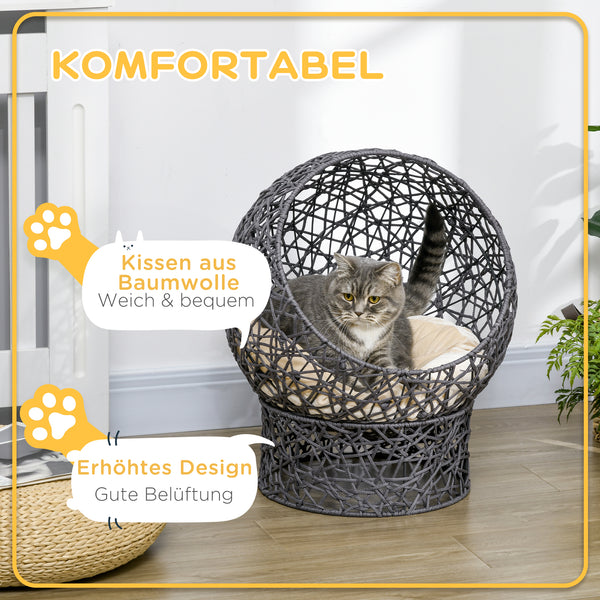 Katzenkorb mit Kissen stilvoll & gemütlich Violett & Cremeweiss
