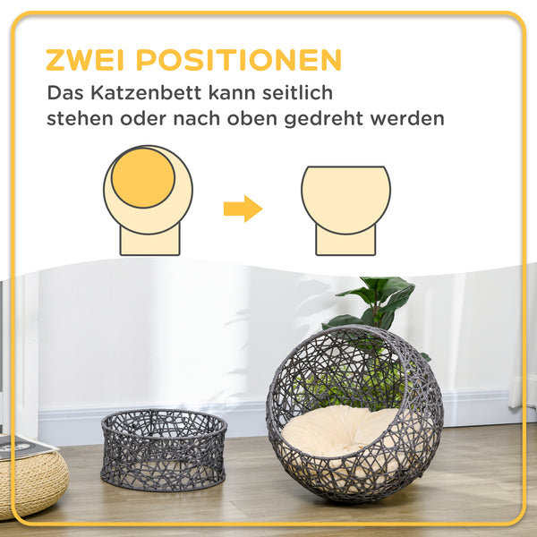 Katzenkorb mit Kissen stilvoll & gemütlich Violett & Cremeweiss