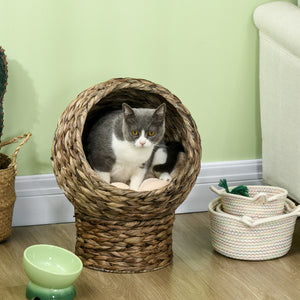 Katzenkorb Rattan mit Kissen Wasserhyazinthe Dunkelbraun