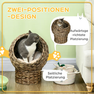 Katzenkorb Rattan mit Kissen Wasserhyazinthe Dunkelbraun