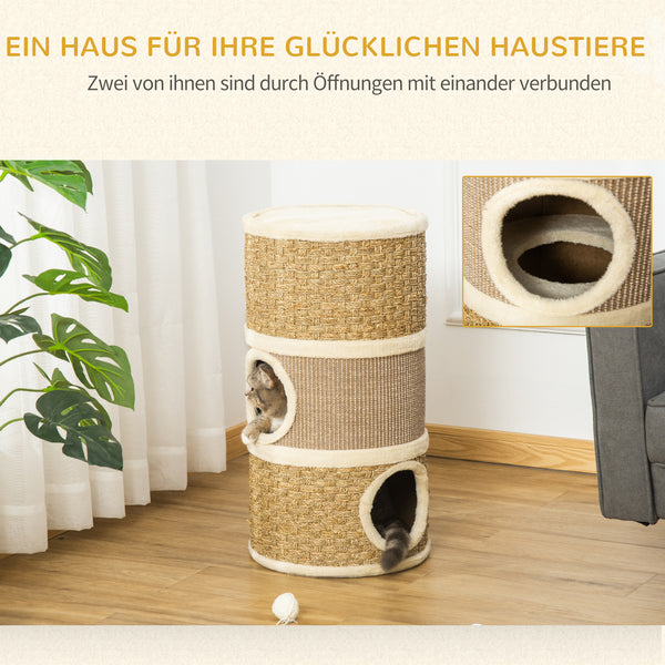Katzenkratzbaum 3 Ebenen Sisal & Plüsch
