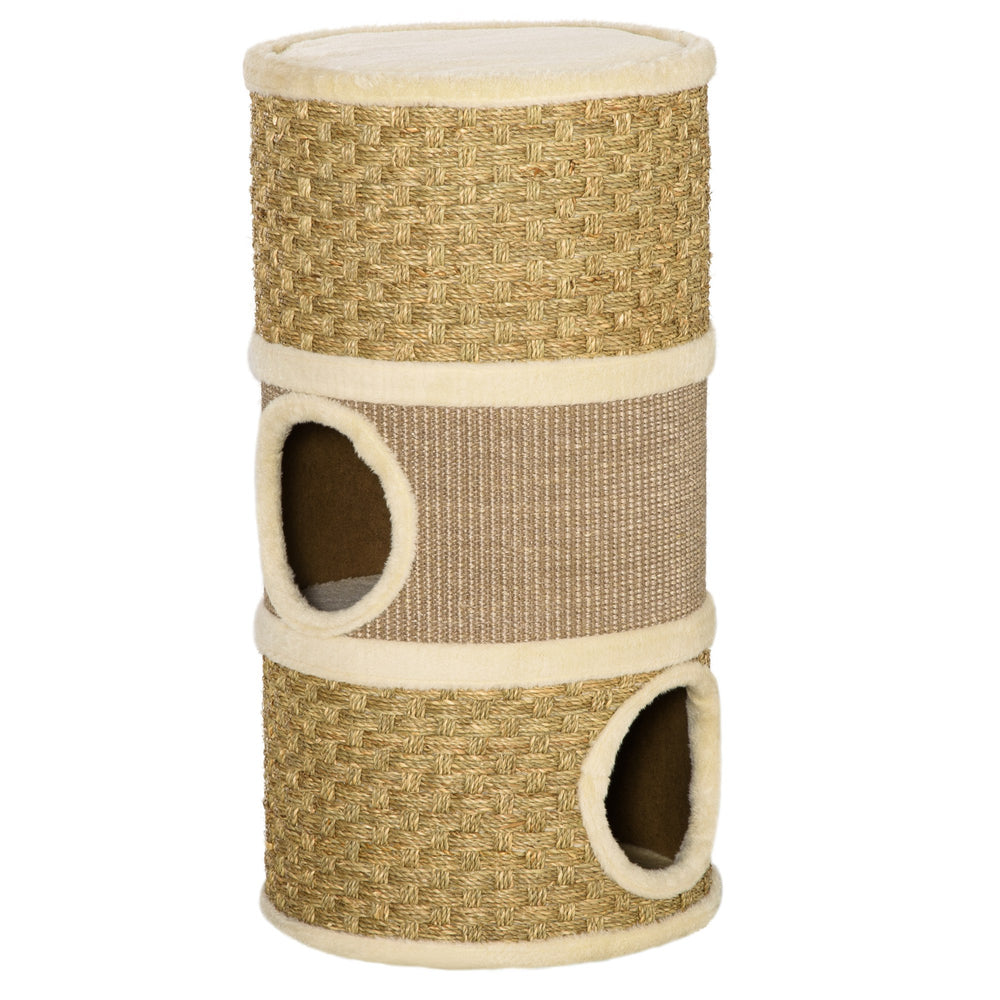 Arbre à chat à 3 niveaux, en sisal et peluche