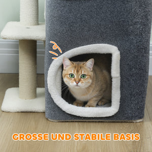 Katzenkratzbaum mit Höhle und Sisalstämmen grau