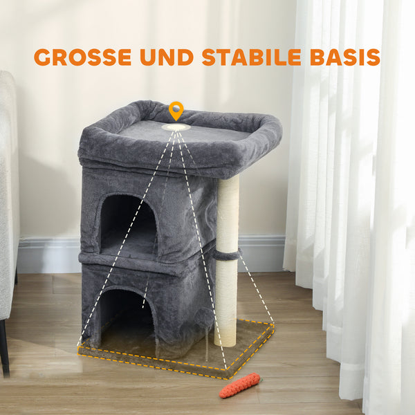 Katzenkratzbaum kompakt mit Sisal und Höhle dunkelgrau