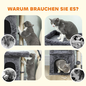 Katzenkratzbaum kompakt mit Sisal und Höhle dunkelgrau