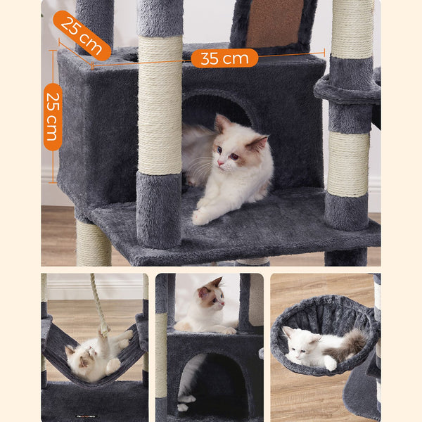 Katzenkratzbaum Katzenbaum Plattform Höhlen 168cm Plüsch Rauchgrau
