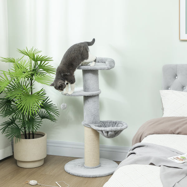Katzenkratzbaum mehrstufig mit Sisal und Spielball hellgrau