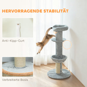 Katzenkratzbaum mehrstufig mit Sisal und Spielball hellgrau