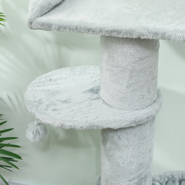 Katzenkratzbaum mehrstufig mit Sisal und Spielball hellgrau