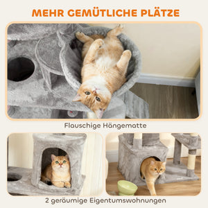 Katzenkratzbaum gross mit Tunnel und Höhle Sisal hellgrau