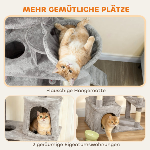 Katzenkratzbaum gross mit Tunnel und Höhle Sisal hellgrau
