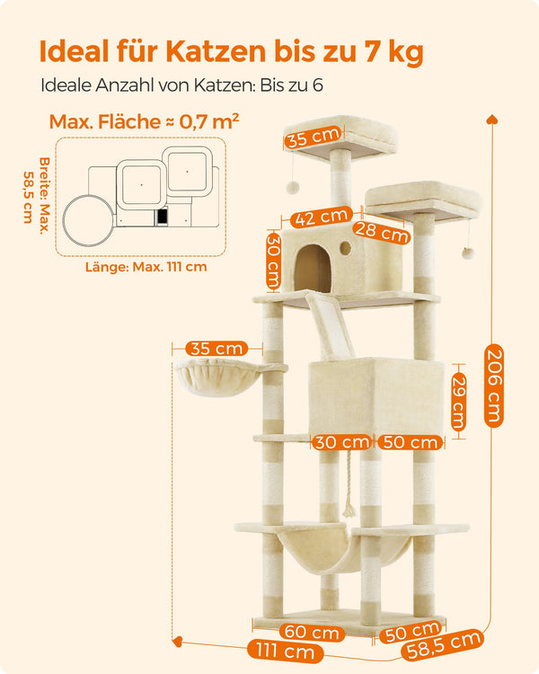 Katzenkratzbaum XXL Kratzbaum 206cm Beige