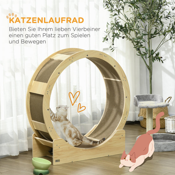 Katzenlaufrad mit Bremse und Kratzbrett 91cm Eiche