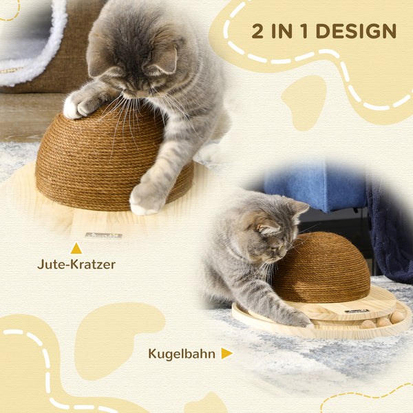 Katzenspielzeug mit Kratzbrett & Kugelbahn 2-in-1 Natur