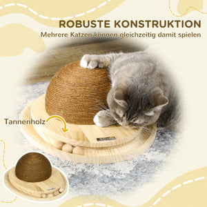 Katzenspielzeug mit Kratzbrett & Kugelbahn 2-in-1 Natur