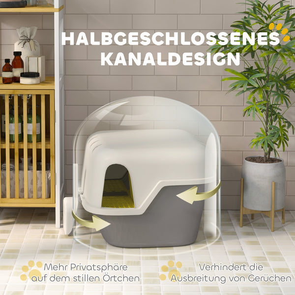 Katzentoilette mit Deckel & Sieb für Katzen bis 3.5kg Cremeweiss