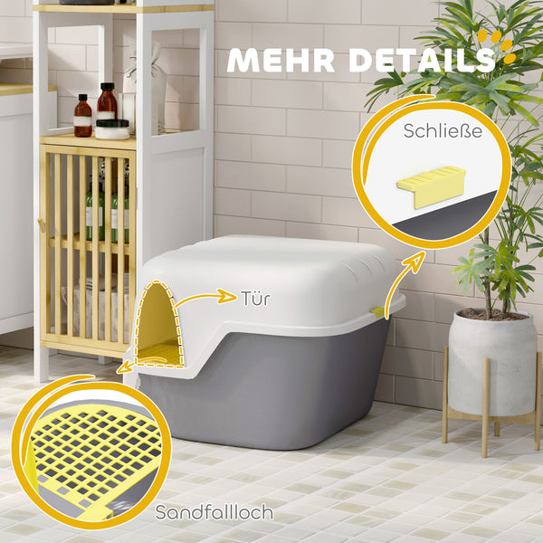 Katzentoilette mit Deckel & Sieb für Katzen bis 3.5kg Cremeweiss